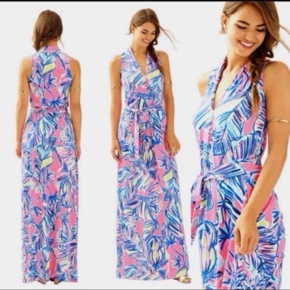 Lilly Pulitzer COLETTE MAXI DRESS Tiki Pink Cabana Crazed SIZE XS - Picture 1 of 7